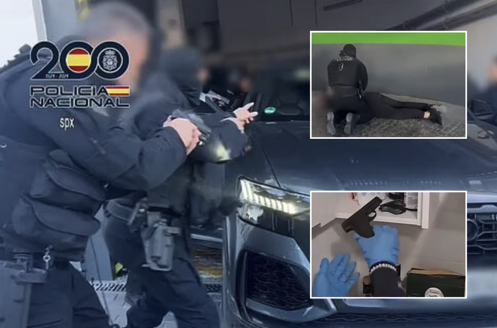 Spanish police arriving at the scene and arresting suspects involved in the kidnapping of a cryptocurrency trader in Marbella, Spain.